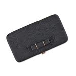 AIFILLE Women's Wallet Leather PU Lady Long Wallets Phone Purses for Samsung A10 A20e A30 A40 A50 A70 Case with Zip Button Cards Holder Coins Wrist Lanyard Girls Pocket Ladies Pouch Clutch Bag Black