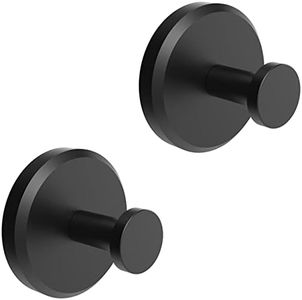 HOME SO Suction Cup Hooks for Shower, Bathroom, Kitchen, Glass Door, Mirror, Tile – Loofah, Towel, Coat, Bath Robe Hook Holder for Hanging up to 15 lbs – Waterproof, Dark, Matte Black (2-Pack)