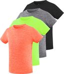 Ullnoy 4 Pack Girls Athletic Shirts Short Sleeve Dry Fit Sports T-Shirts for Kids Teens Lightweight Basic Tee Activewear Black/Gray/Mint Green/Orange M