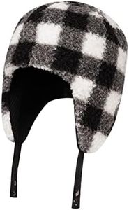 CLAPE Lumberjack Plaid Aviator Trapper Hat Men's Fleece Warm Winter Cap Snow Eskimo Hats Trooper Cap, Blackwhite-Plaid