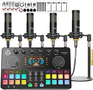 Podcast Equipment Bundle for 4, Audio Interface with 4 Dynamic Microphone, 4 Desktop Mic Stands, Voice Change, DJ Mixer for Vocal Recording Podcasting,Streaming,Singing TikTok, COMMANDER M100 3rd