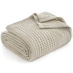 PHF Lightweight Waffle Weave Throw 150 x 200 cm, Breathable & Ultra Soft Blanket for Bed & Sofa, Cosy Thin Blanket for Spring & Summer Double Size - Natural