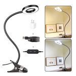 YAZONE 7W LED Dimmable Clip On Lamp, Clip On Light, Portable USB Eye-Care Book Light Clip lamp for Desk, Bed Headboard,Tattoo,Nail Art & Makeup,Warm Light and White Light, Adapter Included