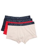 Emporio Armani Men's Stretch Cotton Shiny Logoband 3-Pack Trunk, Nude/RED/Marine, XL (Pack of 3)