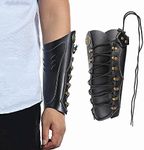 Huntingdoor Arm Guards Archery Cowhide Leather Arm Protector Hunting Shooting Arrow Bow Gear Accessories Force Forearm Guard Laces Wristband Arm Guards Gauntlet Cuff Medieval Bracers (Black)