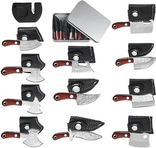 11 Pieces Mini Pocket Knife Set Tiny Knife Damascus for Women Men Axe Shape Mini Knife with Pocket Knife Sharpener and Box for Beer Bottle Opener and Package Box