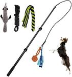 FelRelWel Flirt Pole for Dogs,Collapsible Extendable Dog Teaser Wand with Plush Squeaky Toy、Chase Rope, Ball Toy, Agility Training Equipment Playing Exercise Tools for Small Medium Large Dogs