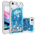 Asdsinfor iPhone SE 2022 /iPhone SE 2020 Phone Case,Glitter Liquid Cute Clear Quicksand TPU with Anti-Fall Belt Bumper Corner Protection Case for iPhone 6/iPhone 7/iPhone 8 Blue Love LSYB