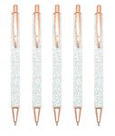 Gullor 5PCS Ballpoint Pens, Glitter Click Ball Pens, Black Ink Medium Point 1mm, for Office Supplies Gift Wedding Birthday, White