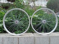 DONSP1986 26 inch Spoke Wheelset, 26"*2.35/3.5 inch Double Layer Alum Alloy Wheel Set, 48S 12 Gage Silver Spoke Rim Set 100 * 135mm, F/R Disc Brake