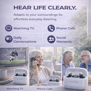 EchoEdge Rechargeable Invisible Hearing Amplifier – Noise Reduction, 30hr Battery