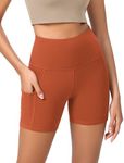 ODODOS 5" Tummy Control Yoga Shorts for Women with Pockets High Waist Athletic Workout Biker Shorts, Orange Rust, X-Large