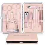 Nail Clippers Set for Women by Scienbeauty Professional 18 in 1 Manicure Pedicure Kit for Fingernails Toenails Grooming, Stainless Steel with Leather Case (Pink)