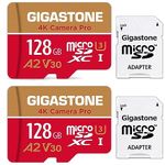 [5-Yrs Free Data Recovery] GIGASTONE 128GB Micro SD Card 2 Pack, Camera Pro MAX, Up to 120/80 MB/s, MicroSDXC Memory Card for DJI, Gopro, Insta360, Dashcam, 4K Video UHS-I A2 V30 U3 C10 with Adapter