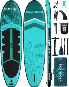 Skatinger 11'x34'' Extra Wide Inflatable Paddle Board, Up to 420lbs Stand-up Paddle Boards for Adults, Stable SUP for 2 People/Family, 3-PCS Paddle, Shoulder Strap, US Fin