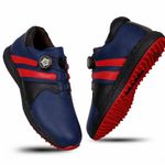 Arkbird® Men's Genuine Leather Lace-up Professional 100% Waterproof Premium Gold Golf Shoes PR-5402 (Blue/RED, UK Footwear Size System, Adult, Men, Numeric, Medium, 7)
