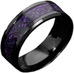 PAMTIER Men's 8 mm Carbon Fibre Celtic Dragon Stainless Steel Carbide Ring Wedding Ring, Metal