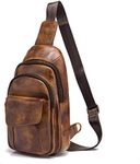 Le'aokuu Men Quality Leather Cycling Triangle Cross-Body One Shoulder Bag Travel Chest Sling Bag Backpack (8013 Gold)