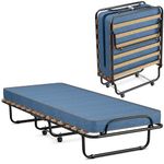 KOMFOTT Folding Rollaway Bed with Mattress, Foldable Bed with Memory Foam Mattress for Adults, Portable Fold Up Guest Bed with Sturdy Steel Frame on Wheels for Home & Office, Made in Italy (Navy)