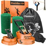 Beginner Slackline Kit, Oumers Slack Line Gift Set with 50ft Main Blance line Training Line Tree Protector Ratchet Cover Carry Bag for Kids Adults