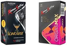 Kamasutra Orgamax & Longlast Condom Combo- 24 Condoms Condom (Set of 2, 12 Each, 24 Sheets)