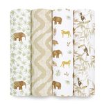 aden + anais tanzania Swaddle Blanket - Pack of 4| Large 100% Breathable Muslin Cotton Swaddle Wrap Set for Baby Girls & Boys |nature, animals, savannah Print Designs, 112 x 112 cm