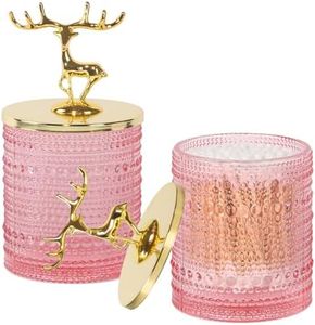 Tonxus 2-Pack Glass Qtip Holder Dispenser Set,Apothecary Jars with Gold Metal Lid,Cute Bathroom Qtips Jars,Cotton Ball Organizer for Cotton Swab,Round Pads,Floss Picks,Bath Salt,Makeup (Pink A)