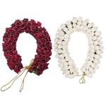 Gozby WellPoint Artificial Flower Gajra Bun Juda Maker | Hair Accessories for Women and Girls | Wedding, Bridal, Bridesmaid Decoration | White and Maroon