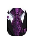 Barry.Wang Men's Tie Set Paisley Silk Pocket Square Cufflinks Necktie Woven Wedding Party Royal Purple