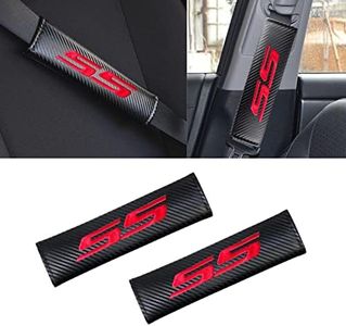 QZTYTY 2Pcs Car Seat Belt Cushions Shoulder Pad Soft for Camaro Impala Cobalt Accessories, Embroidered Logo Black Leather Car Seat Belt Pads Safety Belt Cover Pad More Comfortable Driving