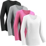 Moisture Wicking Shirts for Women Quick Dry Athletic Running Long Sleeve T Shirts Womens V Neck Workout Tops