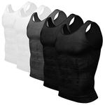 Odoland Mens Slimming Vest 5 Pack Body Shaper Men Compression Shirt Shapewear Base Layers Compression Vest Men Tank Tops, 2 Black/2 White/1 Grey, XL