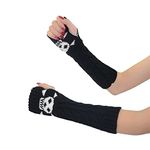 Bold N Elegant Long Extended Skull Knitting Woolen Warm Comfortable Fingerless Gloves Hand Arm Warmer Winter Accessories for Girls (Black)