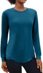 PINSPARK Womens Workout Top Long Sleeve Crewneck Athletic Shirt Moisture Wicking Running T Shirt A_Navy Blue Medium