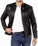 Jild Signature Diamond Style Café Racer Lambskin Leather Jacket Men - Men's Casual Real Leather Quilted Style Motorcycle Jacket (DM-Blk-3XL)