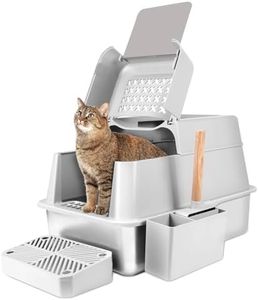 ESCRODOI Extra Large Stainless Steel Litter Box, Cat Litter Box with Quick Clean Flip-Top, Enclosed Cat Litter Tray, Litter Boxes with Litter Scoop & Footboard, Non-Stick, No-Odor, Durable, 60×42×38cm