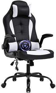 PC Gaming Chair Massage Office Chair Ergonomic Desk Chair Racing Executive PU Leather Computer Chair with Lumbar Support Headrest Armrest Task Rolling Swivel Chair for Women Adults, White