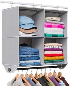 Hold N' Storage - 4 Shelf Hanging Closet Organizer - Closet Hanging Shelves Storage and RV Closet Hanging Organizer- Grey with Black Metal Rod - 24” W x 12” D x 29-1/2” H - Perfect for College Dorms