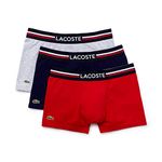 Lacoste Men's Tricolor Lettered Waist Long Cotton Boxer Brief 3-Pack, Navy/Silver/Red, X-Small