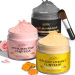 Clay Mask Kit, Turmeric Vitamin C Clay Mask, Dead Sea Mud Mask, Himalayan Clay Mask, Face Masks Set Skincare for Deep Cleansing Refining Pores, Reduce Blackheads Acne & Dark Spots, Oil Control, 3x80g