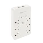 Amazon Basics 6 Outlet, Wall Mount Surge Protector, Power Strip, 2 USB ports 3.4A, 1080 Joules