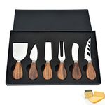 Cheese Knives Gift Set of 6,Stainless Steel Cheese Slicer Cheese Cutter Collection with Gifted Box. (Acacia Wood Handle)