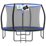 SONGMICS Garden Trampoline Round Diameter 305 cm with Safety Net, Ladder and Padded Bars, Safety Cover, Outdoor Safety, Black/Blue STR10BK