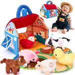 hahaland Baby Toys 6-12 Months,Plush Farm Animal Sound Toys, Interactive Baby Sensory Toy Barn Set with Crinkle, Mirror, Montessori Early Learning Toys for 1 Year Old, Travel Toys Gifts for Boys Girls