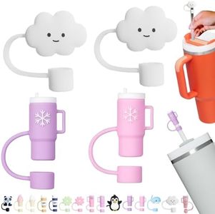 4-Pack Straw Caps for Stanley Cup,Silicone Straw Cover fits Stanley 0.4 Inch/10 MM Straws, Reusable Straw Toppers for Stanley Cup Accessories, Food Grade Drinking Straw Cap,2Snow Mug+2Cloud