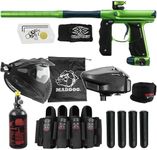 Maddog Empire Mini GS Full Auto Paintball Gun Marker w/HPA Tank, Empire Halo Too Loader, Thermal Anti-Fog Paintball Mask, Neck Protector, Harness & (4) Pods Starter Package - Dust Cadmium Green/Blue