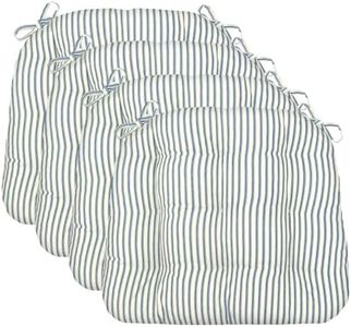 Barnett Home Decor Dining Chair Cushions with Ties, 16.5 x 18, Pack of 4 – Ticking Stripe Navy Blue – 100% Cotton, Latex Foam Fill, Made in USA