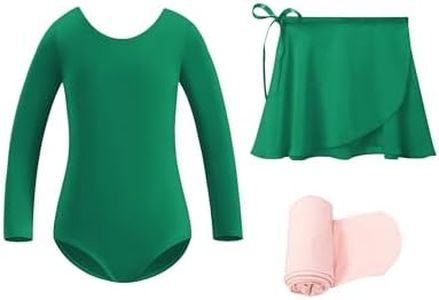 Stelle Ballet Leotards for Girls Toddler Dance Dress Outfit Combo with Skirt and Tights (Toddler/Little Kid/Big Kid)(Green-Long Sleeve,85)