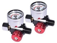 Dynastus 2 PCS 1/4"-NPT Air Pressure Regulator Kit, Red, Air Adjusting Valve Regulator with Gauge for Spray Guns and Pnuematic Tools