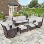 HERA'S HOUSE Patio Furniture Set Outdoor High Back Swivel Chairs, 5-Piece Oversized Wicker Rattan Sectional Conversation Sofa Set with Ottomans for Porch Deck Backyard, Grey